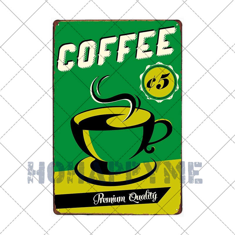Letrero de Café Retro Decoración de Café Bar Placa Vintage Tienda de Bebidas Decorativo Pared Pub Club Póster 20x30cm