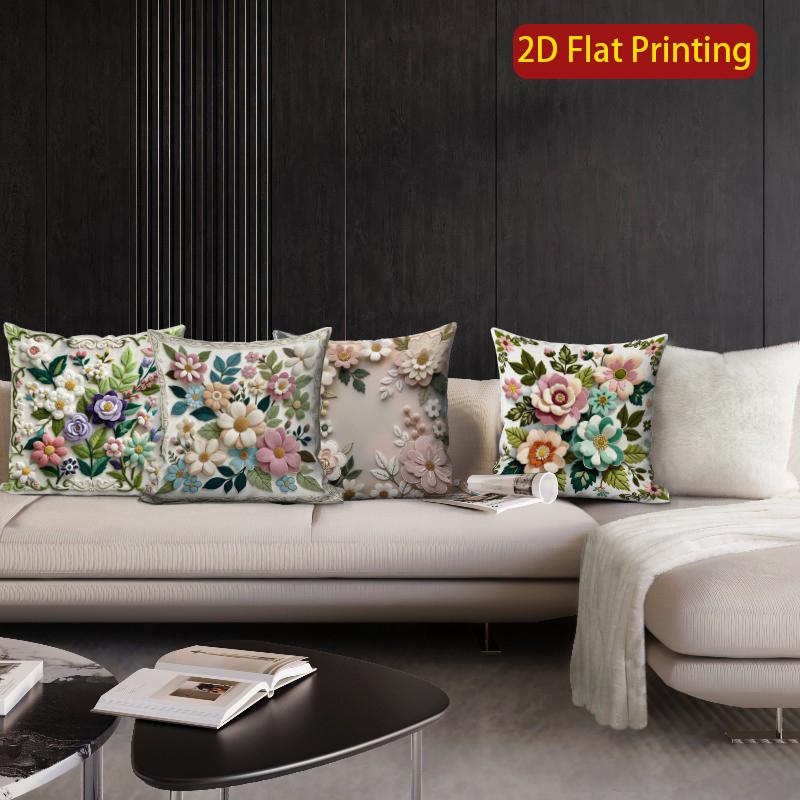 2D Set Of 4 Vintage Floral Throw Pillow Covers Pattern Cushion Cover Suitable For Sofa Bedroom Car Pillow Cover