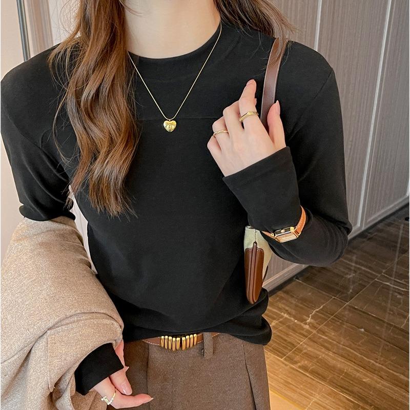 Autumn and Winter Women's Round Neck Long Sleeve Small Standing Neck Bottom Top