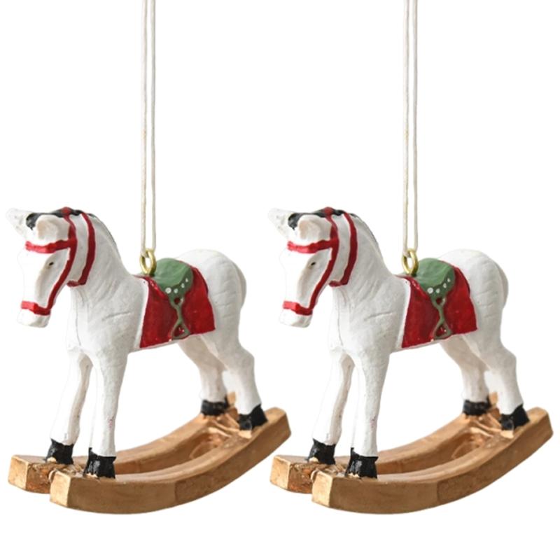 2Pcs Christmas Tree Hanging Ornament Resin Horse Figurine Hanging Decorations For Mantels Tabletop Holiday Decoration