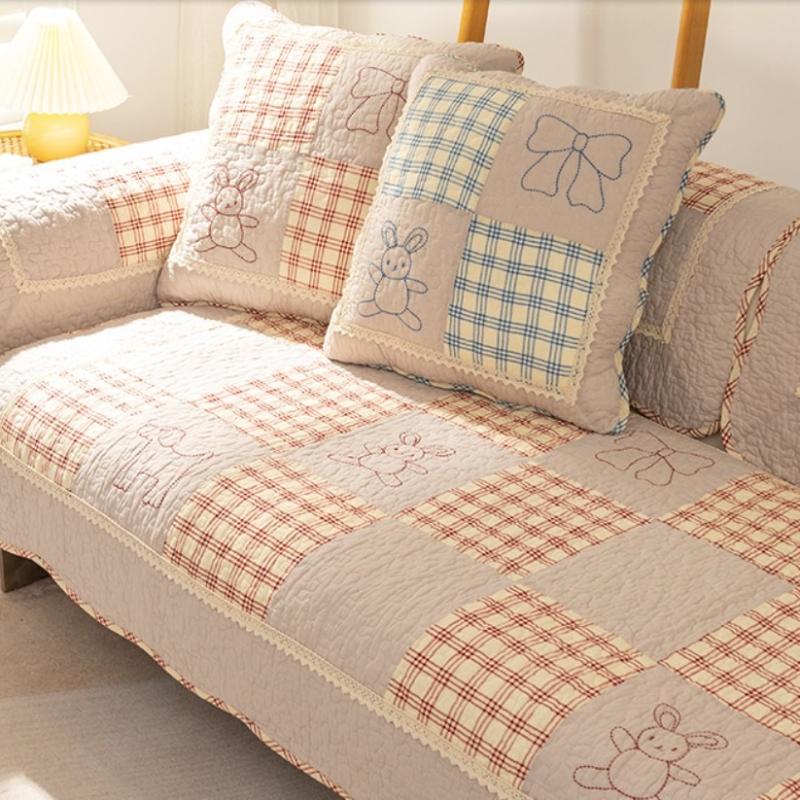 Korean Style Spliced Fabric Bow Sofa Cover Slip Resistant Slipcover Seat Sofa Towel Dust Cover Towel Couches For Living Room