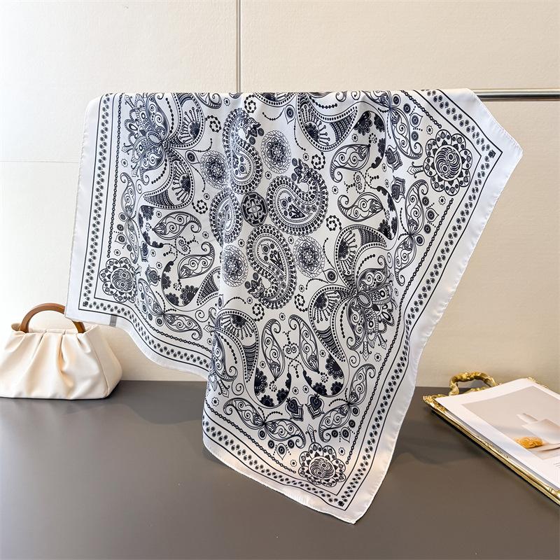 Luxury Paisley Print Shawl Square Scarf for Women Satin Fashion Wraps Neckerchief Female Hair Bands Ribbon Headband Bandana