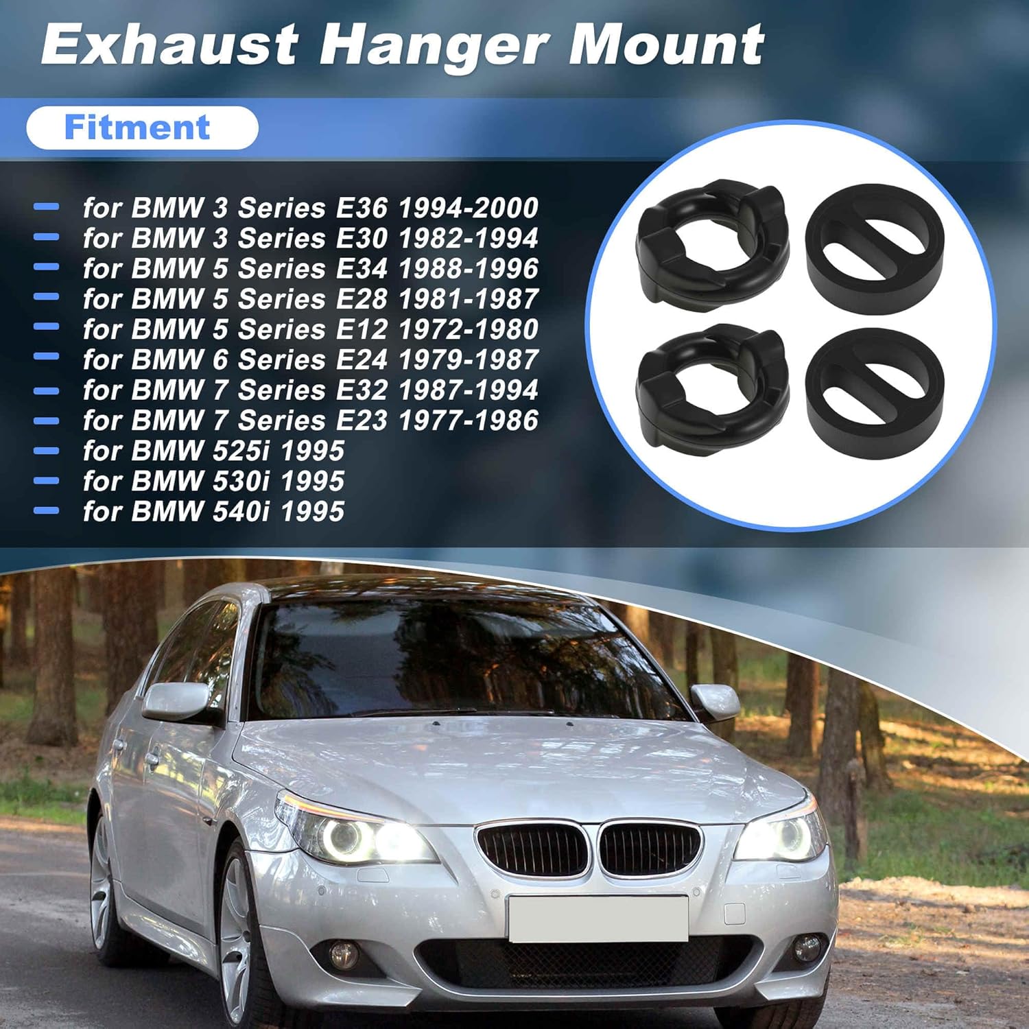 4 Pcs Front Rear Exhaust Pipe Mount Hanger for BMW 3 5 6 7 Series Muffler Exhaust Hanger Rubber Mount for BMW E36 E30 E34 E28 Muffler Tail Pipe