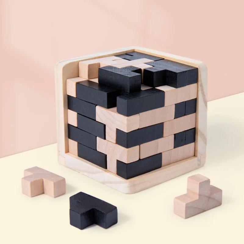 Non-Toxic 3D Cube Puzzle Luban Interlocking Creative Educational Wooden Toy Brain Mind Early Learning Game Gift For Children Letter