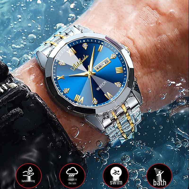 Aili Feida Men's Quartz Watch - Diamond Mirror, Waterproof, Luminous, Calendar, Fashionable