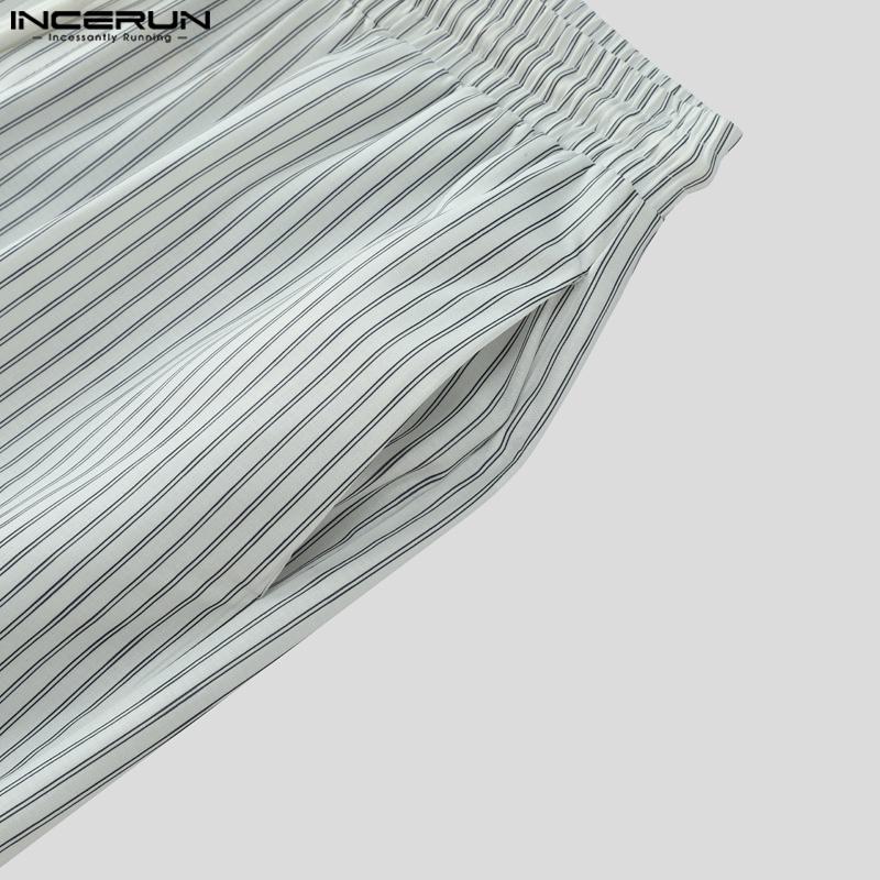 INCERUN Men Striped Print Pants Casual Elastic Waist Long Trousers