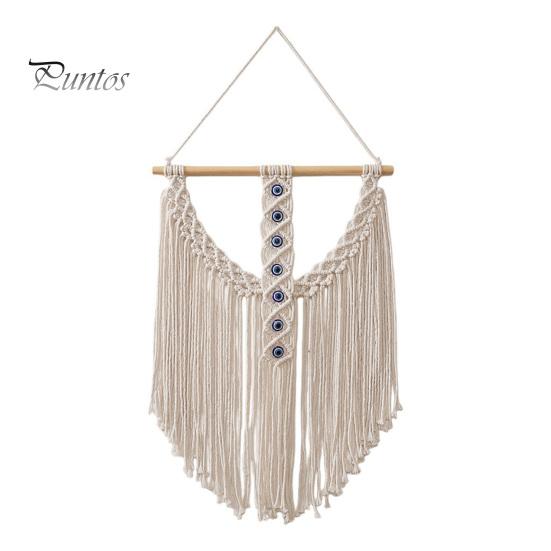 Cotton Rope Wall Decoration Braided Evil Eye Tapestry, Hanging Boho Blue Bohemian Tapestry Knotted for Bedroom Living Room Entryway Home Decor
