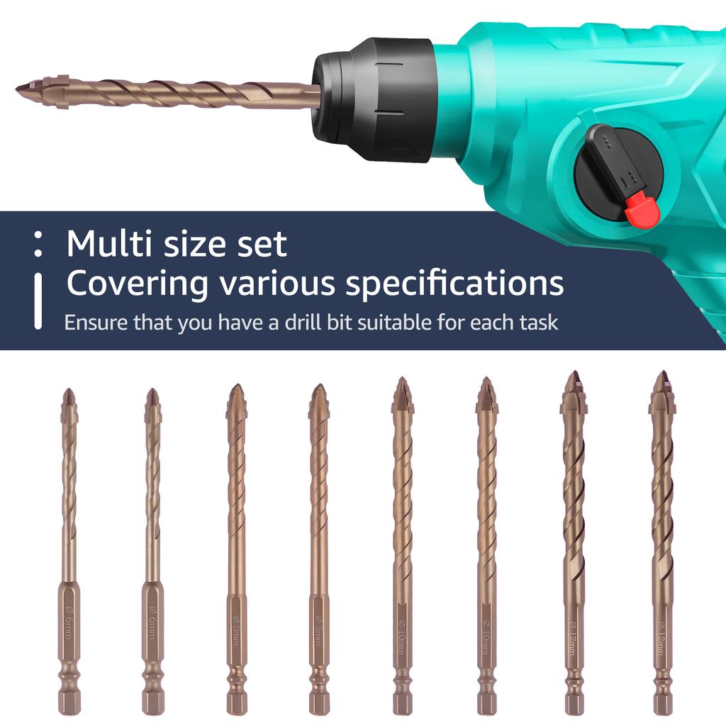 8PCS High-Strength Eccentric Twist Drill Bit 6-12mm Alloy Precision Drilling Eccentric Helical Drill Bit For Bricks Glass Cement