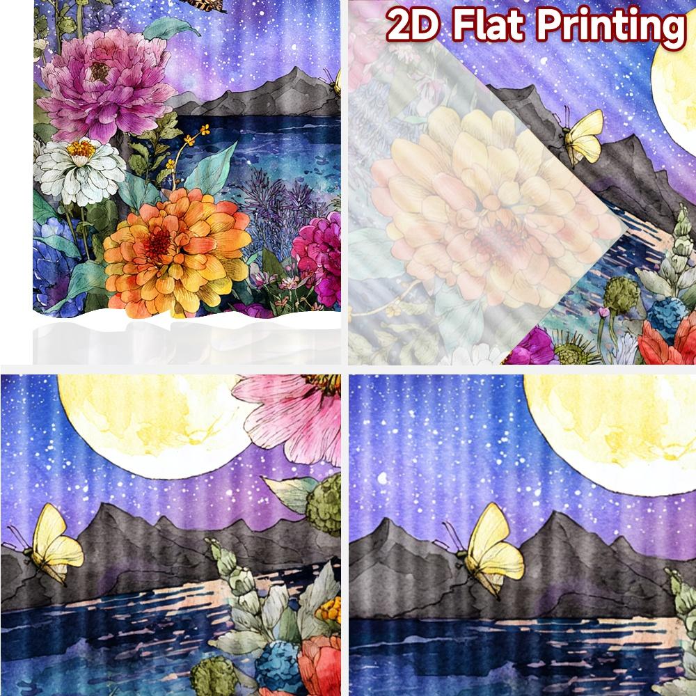 2 Stück, 2D-FLACHDRUCK Vorhänge (Ohne Stange) Mondbeschienene Blüte(1) Weihnachtsfest Minimalistische Vorhänge Maschinenwaschbarer Stoff