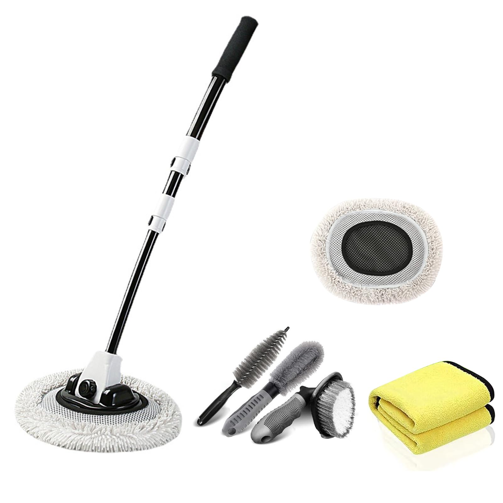 

для швабры для мойки автомобиля Syncnika с мойкой автомобиля и выдвижными принадлежностями для мойки автомобиля Швабра для мойки автомобиля 1 сменная головка 3 щетки для шин 1 впитывающая [Новинка 2025] 15°