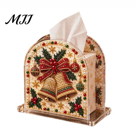 Acrylic Tissue Holder DIY Christmas Faux Pearl Art Painting Box Holder, 3D Rhinestone Beads Creative Resin Gem for Winter Xmas Holiday Tabletop Decor