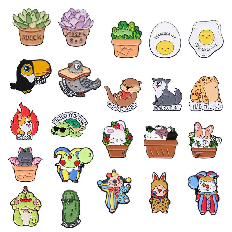 Creative Animal & Plant Brooch Set – Cute Metal Badge Collection