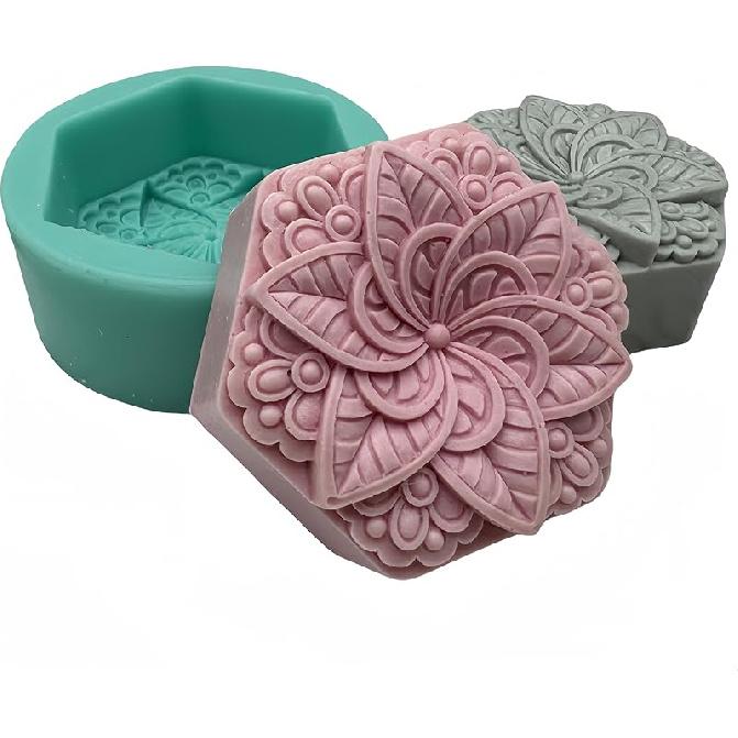 Hexagon Classical Pattern Soap Mold Candle Wax Molds,Decorated Epoxy Resin Aroma Plaster Diffuser Mould,DIY Silicone Mould for Handmade Soap Making