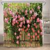 Fence Flowers Shower Curtains Blue Window Nature Floral Plants Scenery Modern Garden Wall Hanging Home Bathroom Decor With Hooks