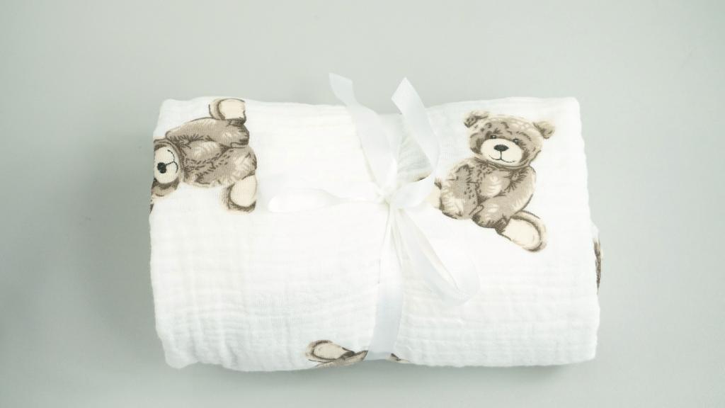 MUSLIN FITTED SHEET 120x60 bear