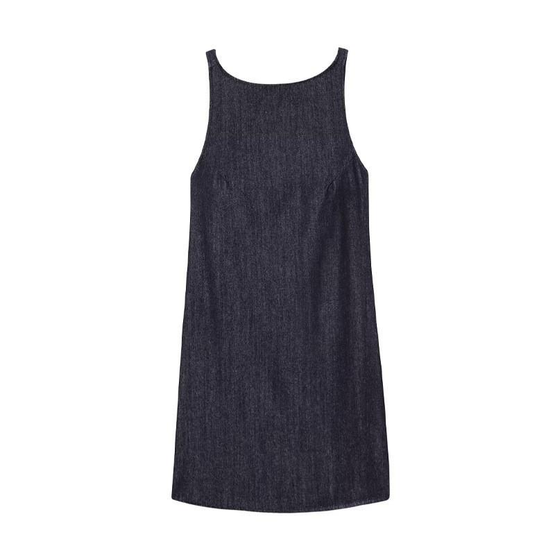 

European American Women s Clothing Summer Fashionable Backless Denim Strap Dress XS темно-синий
