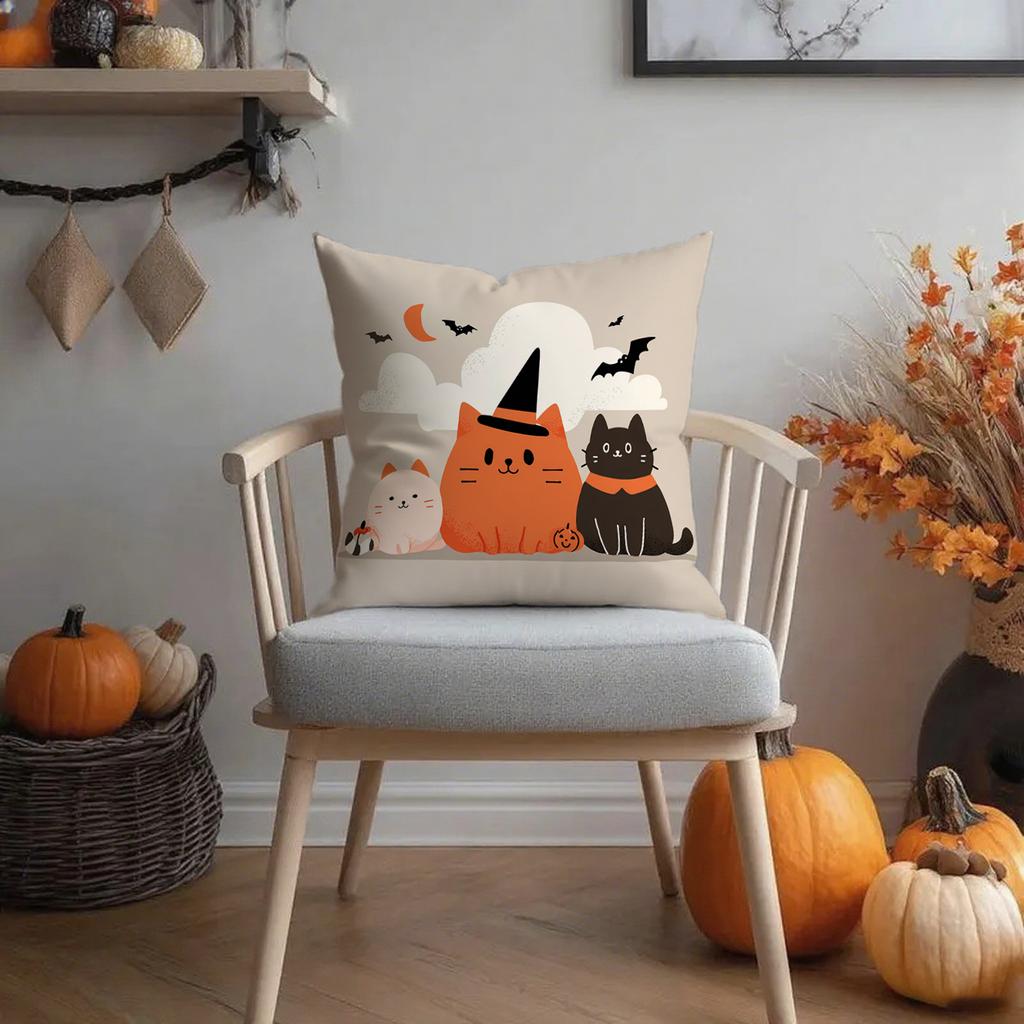 Halloween Cats and Witch Pattern PillowcaseSuitable for Sofa Car Bedroom Decorative Cushion Cover Pillow Cover