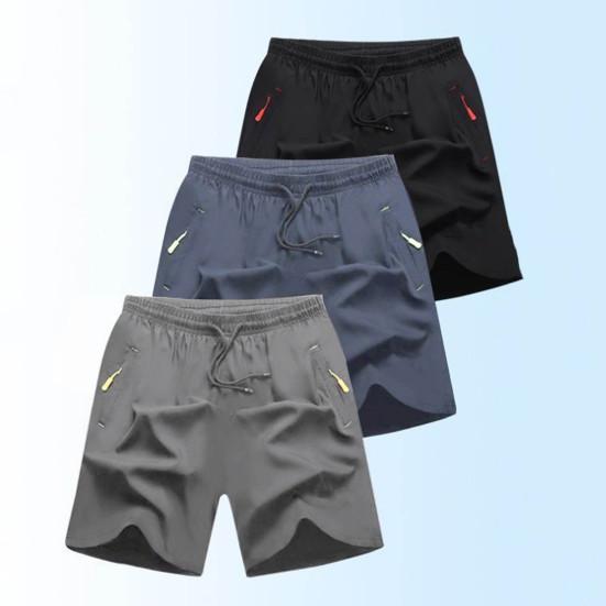 Men Summer Casual Shorts with Zipper Pockets Elastic Waist Drawstrings Wide Leg Running Fitness Beach Short Pants