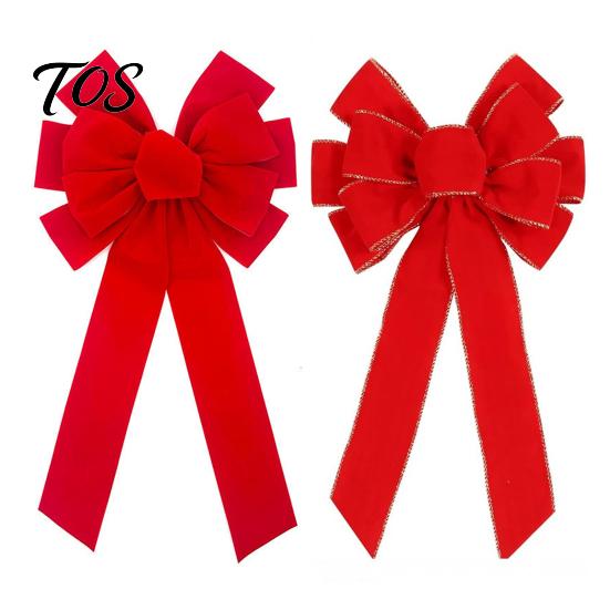 Christmas Door Hanging Bow Large Velvet Bow, Red Plush Wreath Holiday Tree Topper Outdoor Weather Resistant Decor Ornament for Valentine's Day, Home,