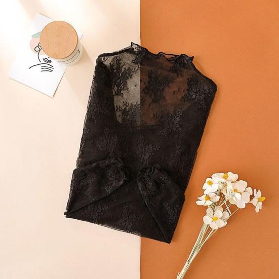 Damen-Unterhemd mit halbhohem Kragen, langen Ärmeln, transparentem Lochmuster-Mesh-Unterhemd, durchsichtigem Pullover-Top für den Alltag