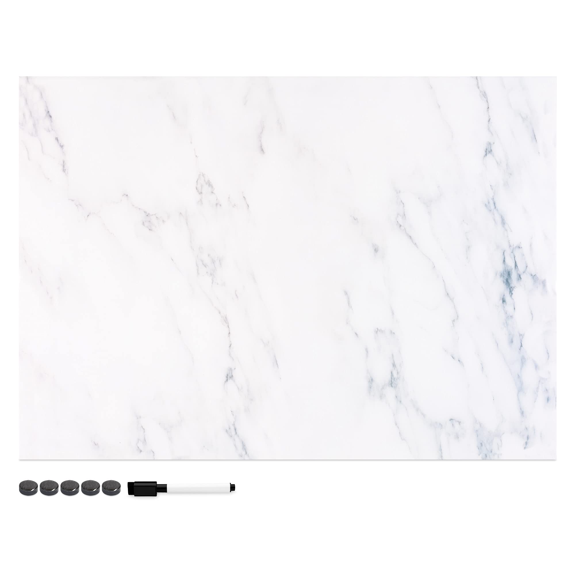 

Магнитная доска Navaris, МДФ-доска, Настенная меловая доска - Доска для заметок, Панель для стола, Демонстрационная доска с маркером, 70x50см, Белый мрамор