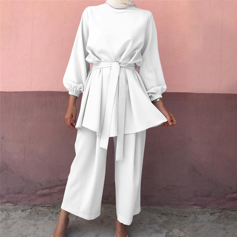 

Мусульманский женский комплект Абая, длинная блузка, топы, брюки, кафтан, платье, халат, костюм M белый