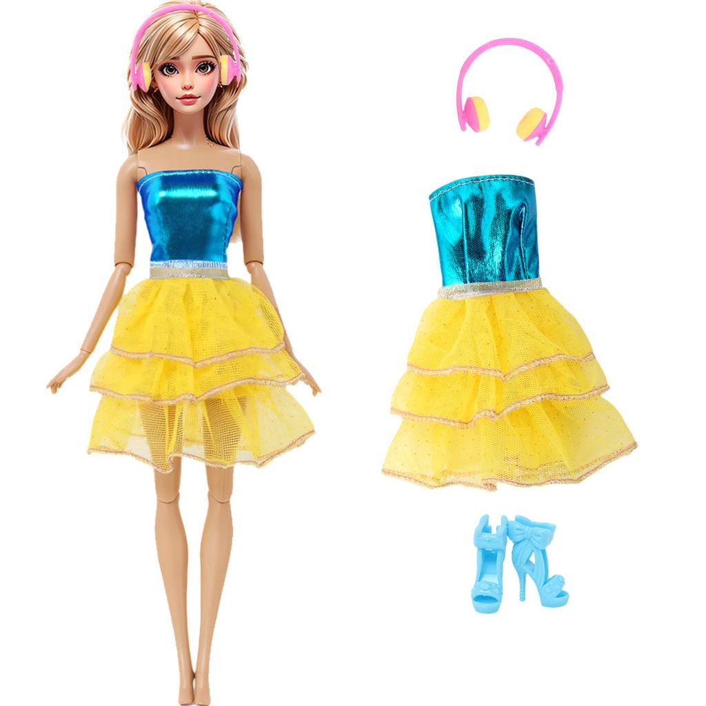 Fashion Doll Dress and Accessories for 30cm Doll 11.5'' Girl Doll Mini Gown with Cute Crown Handbag Shoes Boots Kids Toy Gift