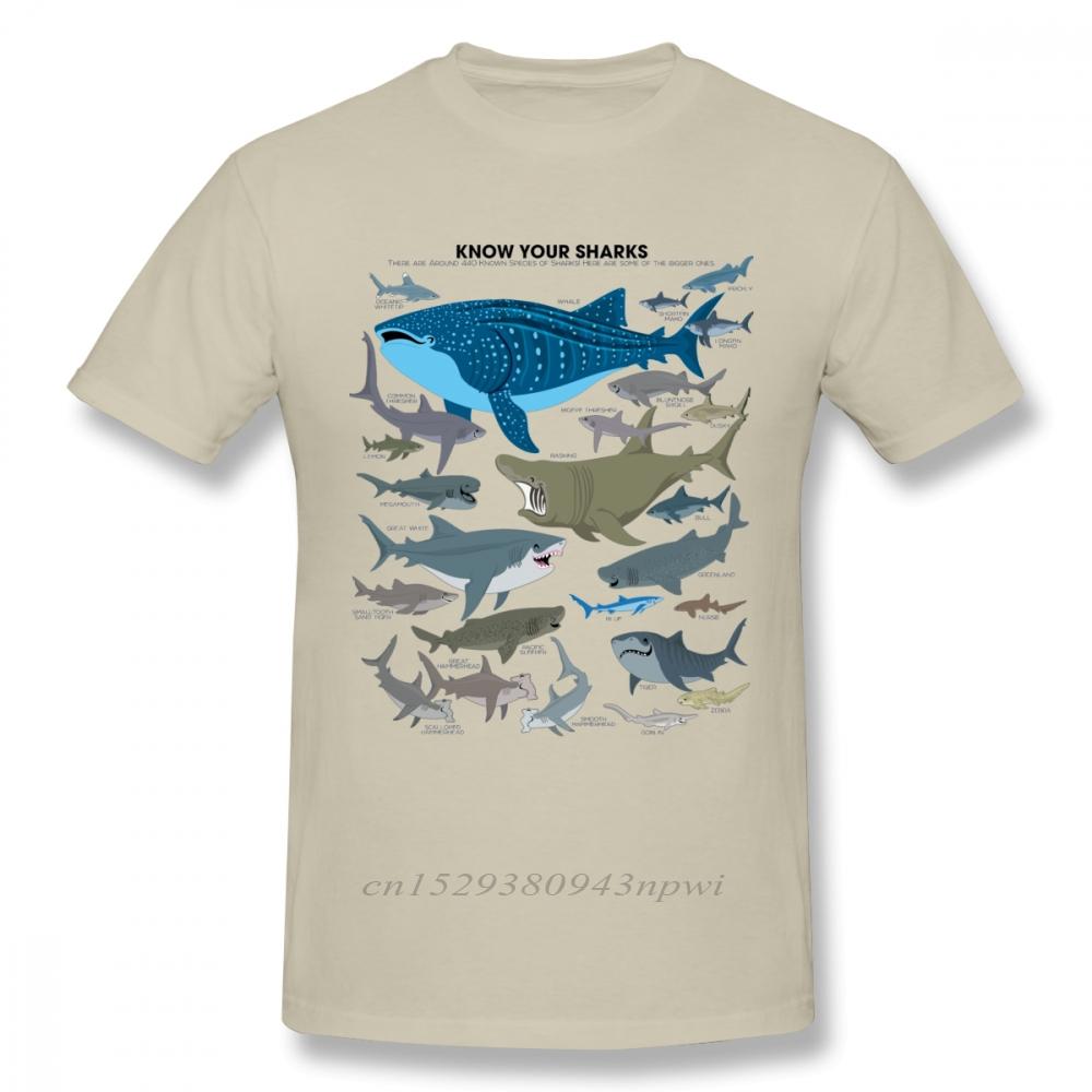 Marine Organisms Sharks T Shirt For Man Vintage Style Short Sleeve Organic Cotton Big Size Camiseta Tee Shirt