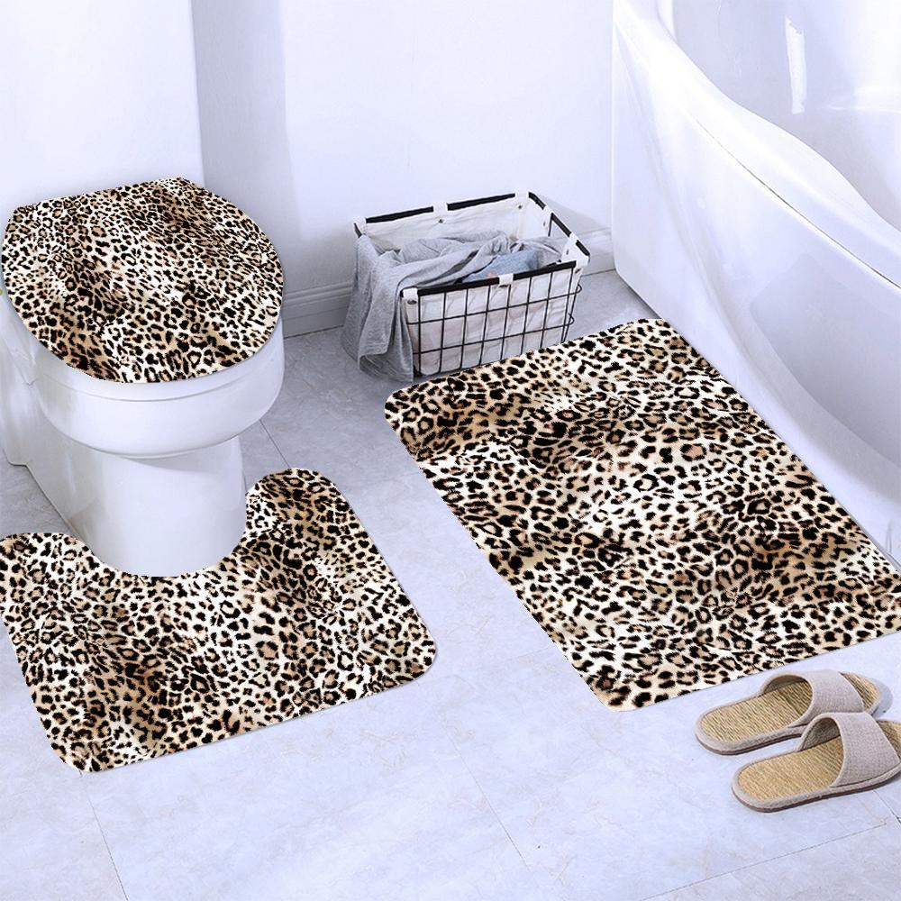 3D Modern leopard Pattern Shower Curtains Bathroom Decor Bath Curtains Set Non-slip Bath Mats Pedestal Rug Toilet Seat Cover