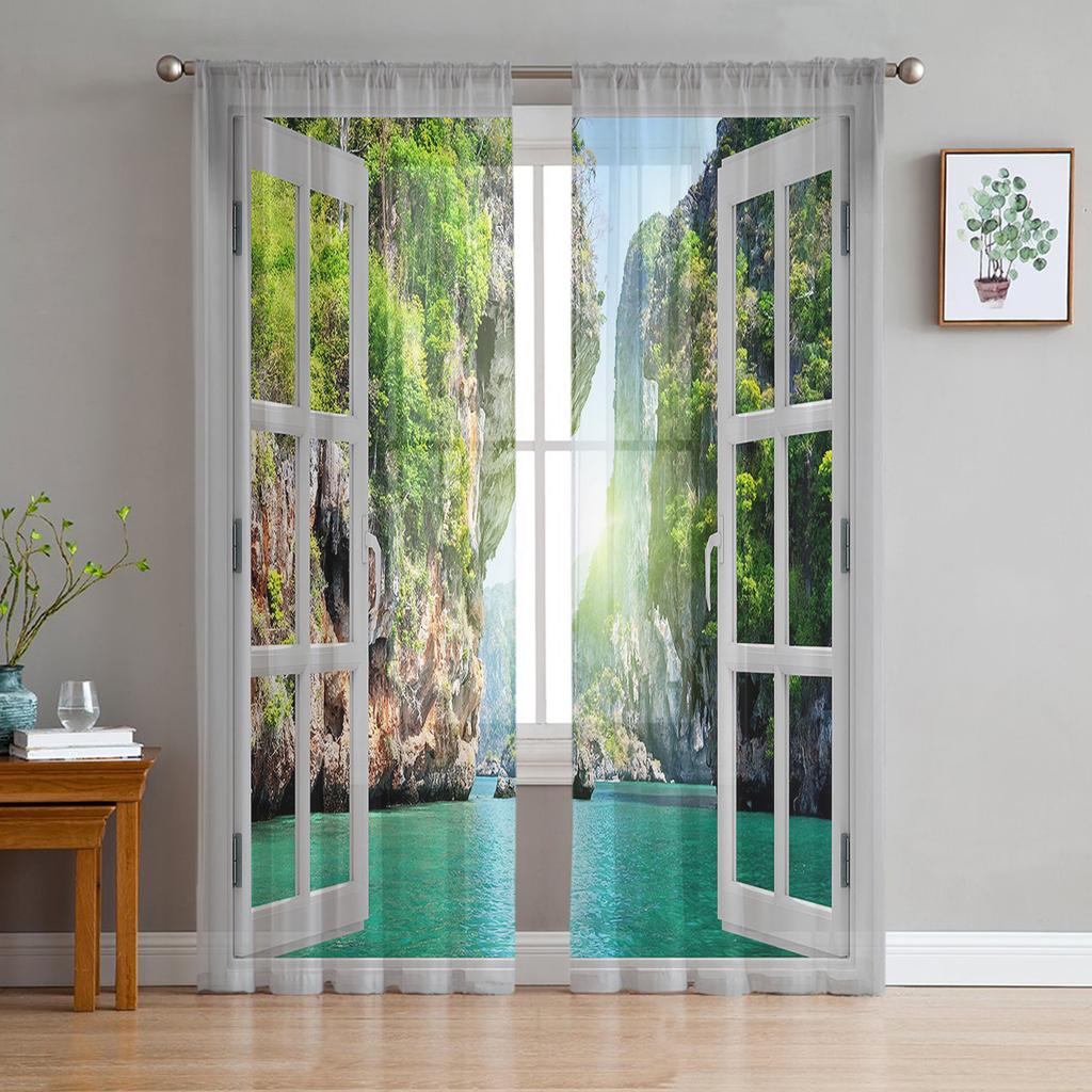Lake Winter Forest Quiet Shadow Chiffon Sheer Curtains for Living Room Bedroom Home Decoration Window Voile Tulle Curtain Drapes