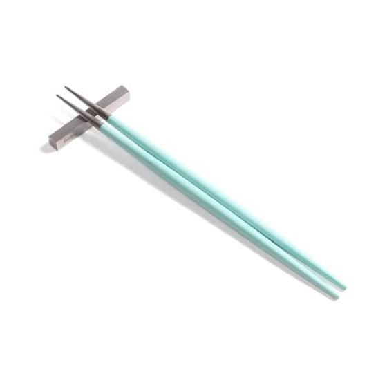 Cutipol GOA Turquoise Silver Chopsticks + Chopstick Rest Set G029T - Portuguese Cutlery Brand, Sophisticated Modern Design, Ergonomically Designed,