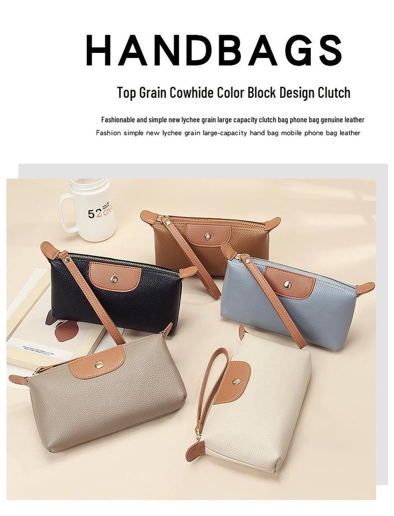 Women's Long Genuine Leather Wallet - Large Capacity, Lightweight, Fashionable Color Block Clutch with Zipper