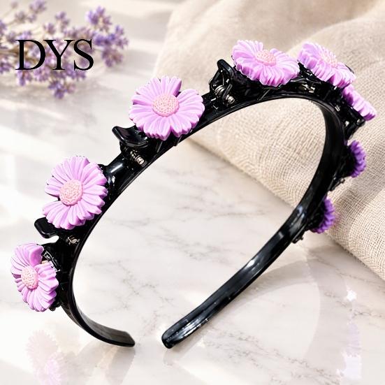 Decoratieve Hoofdbanden voor Vlechten Bloemenhoofdband Meisjes, Schattig Gevlochten met Mini Haarclips, Antislip Creatieve Accessoires Feestdagen Dubbele Laag