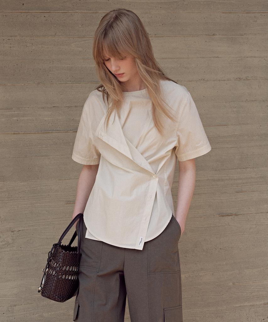 OSTKAKA Asymmetrical Round Wrap Shirt Cream