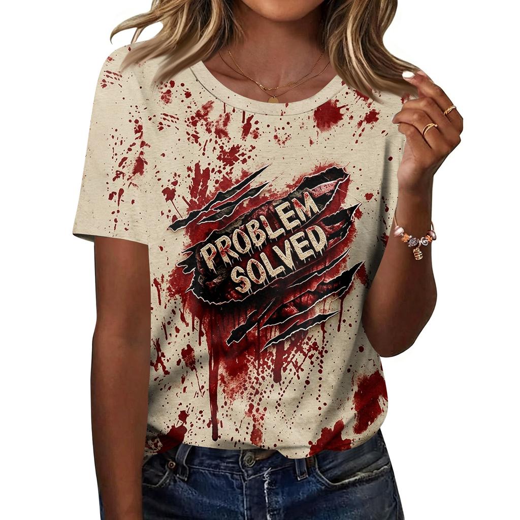 Women's Casual Halloween Print Short Sleeve T-Shirt