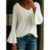 2026 New Women's Casual Long Sleeve V-Neck Bell Sleeve Solid Color Top T-Shirt