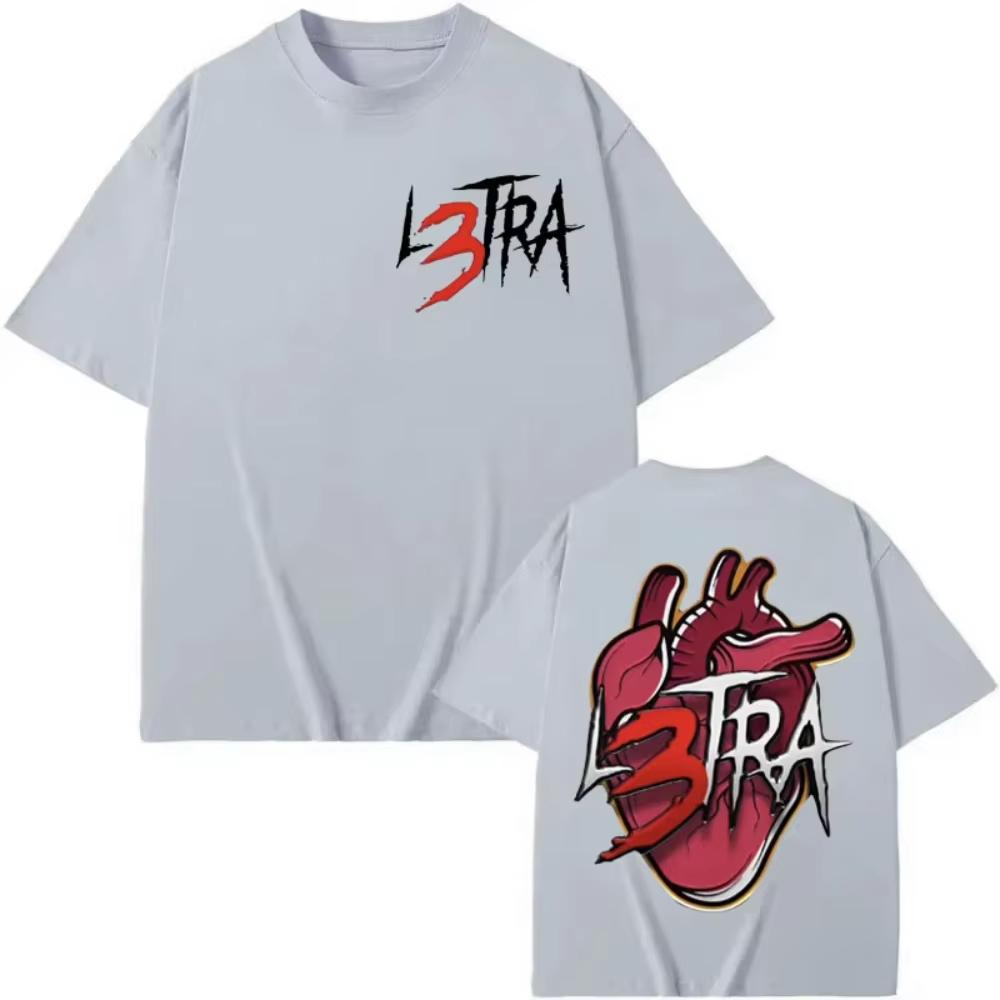 Rapper Luar La L Merch T Shirts Music Album L3TRA Double Sided Print Tshirt Unisex Women Clothing Fashion Hip Hop Streetwear