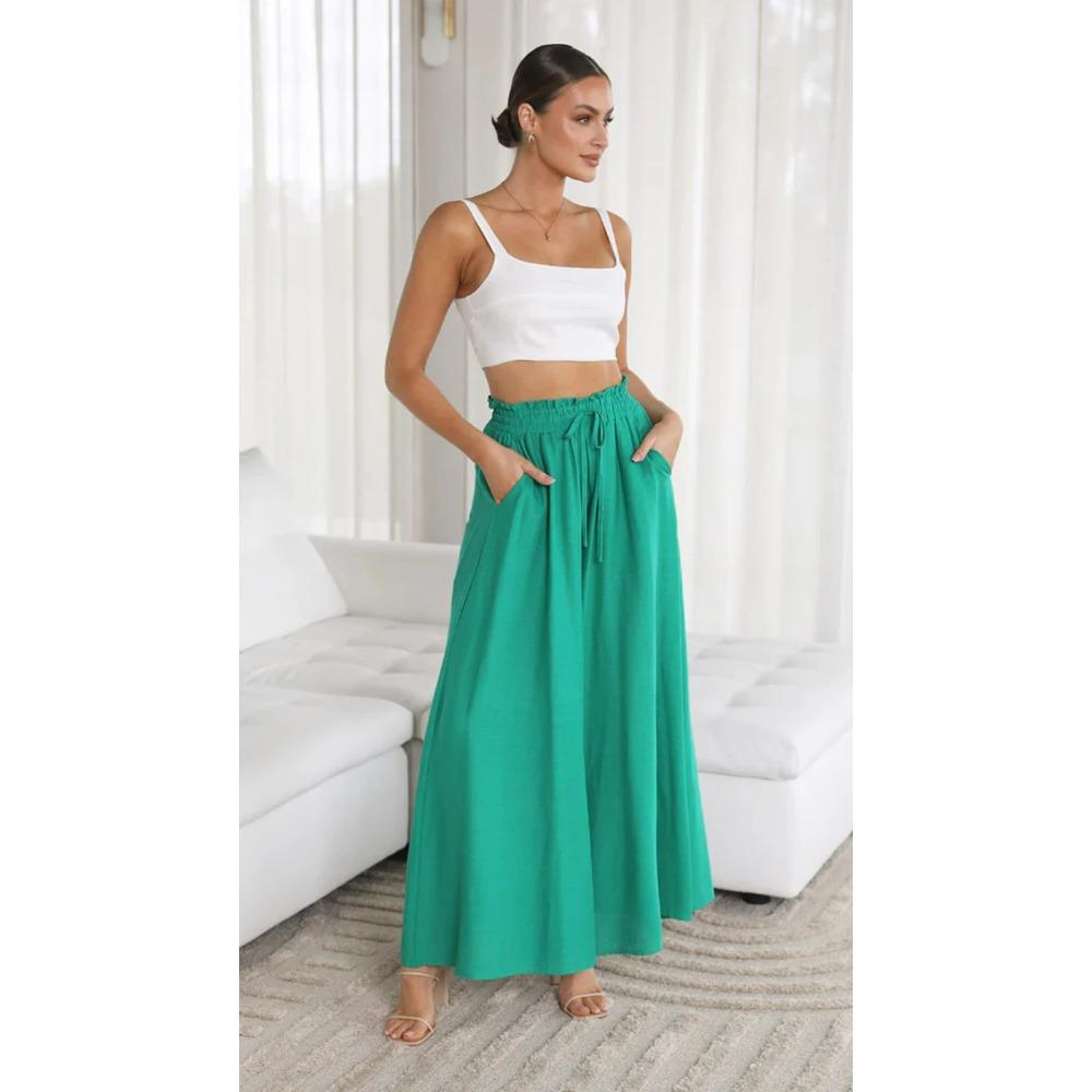 Women's Spring and Summer New Wide-legged Pants Elastic Waistband Wide-legged High-waisted Long Skirt Pants Female