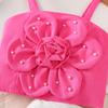 2PCS Girls 3D Flower Beaded Cami Top & Button Skirt Set, Casual Summer Two-Piece Outfit