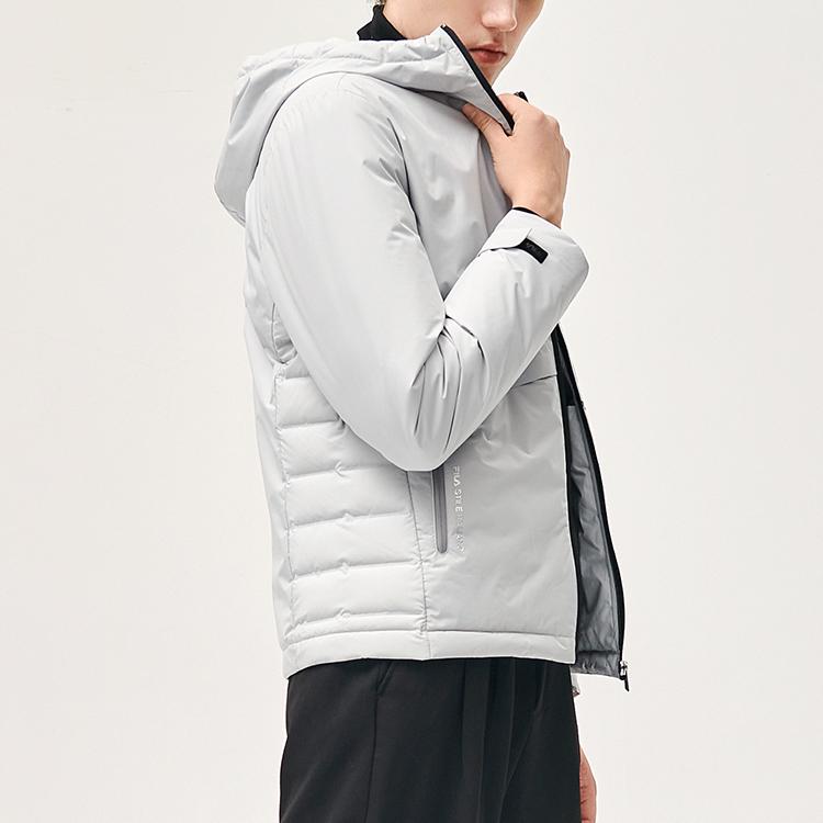 FILA Solid Color Sports Hooded Lightweight Down Jacket Men Outerwear Mountain-Rock-Gray F11M147918FGY