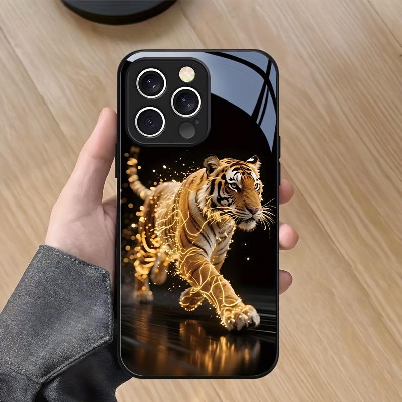 Laufender Löwe Hartglas Handyhülle geeignet für iPhone 17 16 15 14 13 12 11 Pro/Max/Plus Sturzfest und stoßfest Rückseite