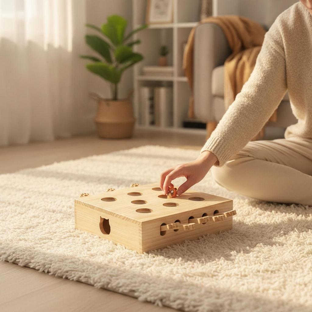Cat Puzzle Box Solid Wood Wooden Interactive Play Set to for Indoor