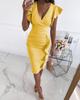 2026 European & American V-neck Ruffle Peplum Bodycon Dress - Slim Waist Evening Gown