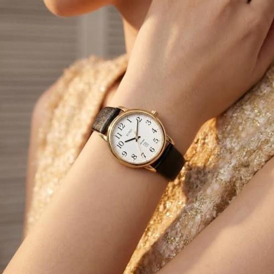 BUREI womens wristwatch analog quartz stylish waterproof date leather strap simple fashionable lightweight casual watch