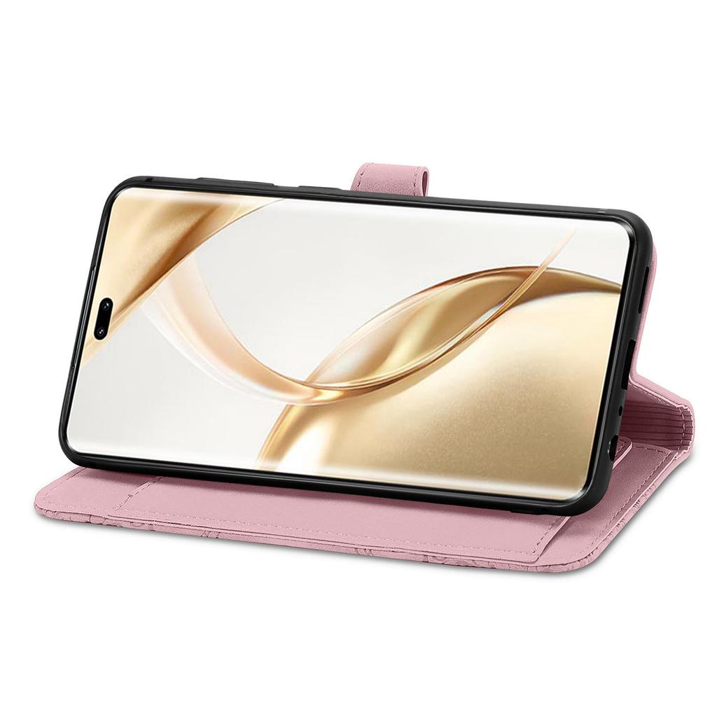 For Honor 200 Pro 5G Zipper Wallet Case with Strap Flower Imprint PU Leather Phone Cover