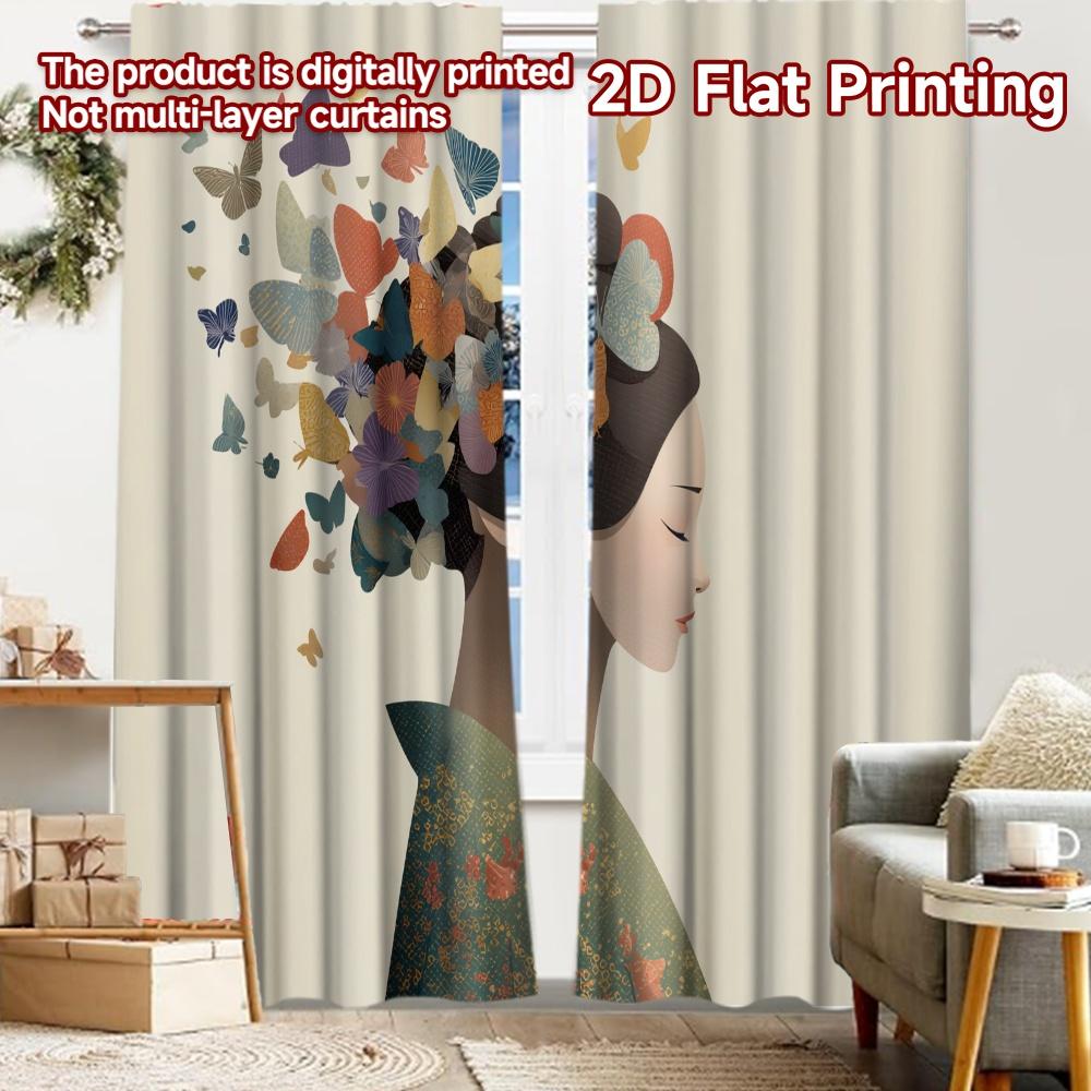 

2pcs, 2D FLAT PRINTING Curtains (Without Rod) Floral Harmony(1) Holiday Halloween Christmas Printed Curtains Yarn Curtains Room 52.50 × 116.00 cm 2 pcs