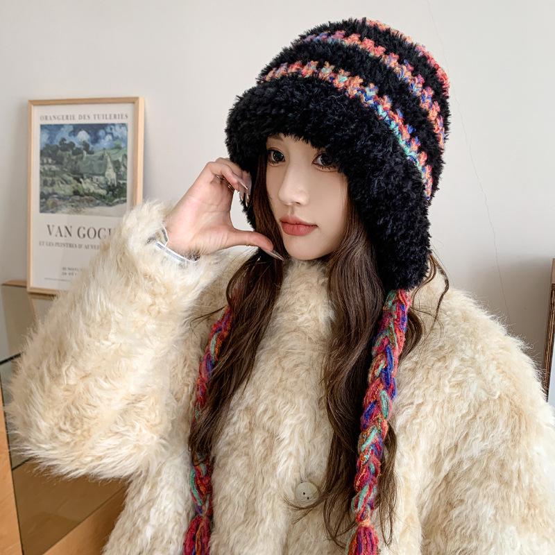 Winter Plush Hat Women's Cold and Warm Ear Protection Hat Cute Knitted Wool