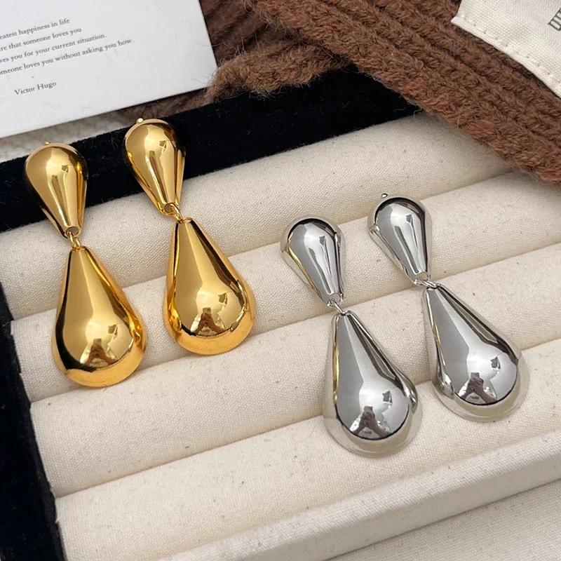 PONYKISS  Sterling Silver 18K Gold Water Drop Stud Earrings for Women Minimalist Vintage Fine  Exaggerated Accessories