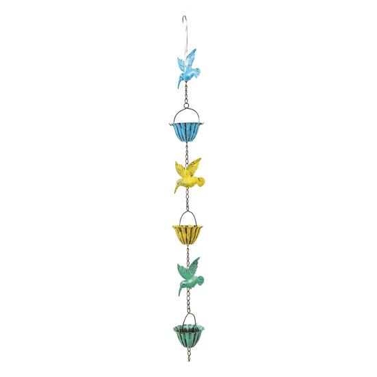 8Ft Hummingbird Rain Chain Colorful Hummingbird Iron Rain Chain Outside Rain Catcher Chain for Gutter Downspouts Garden Decor