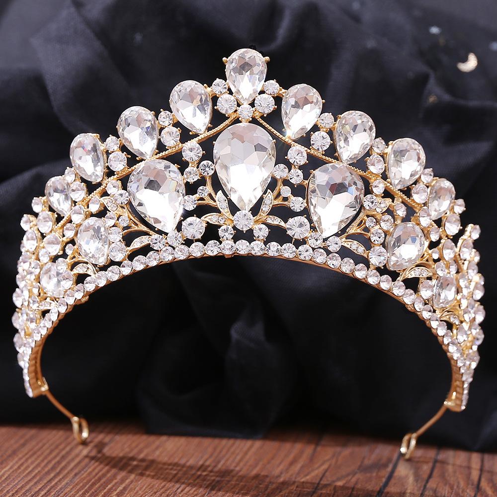 DIEZI New Baroque Korean Gold Color Crown Hair Accessories Luxury Crystal Tiara For Women Wedding Headdress Bridal Hair Zircon